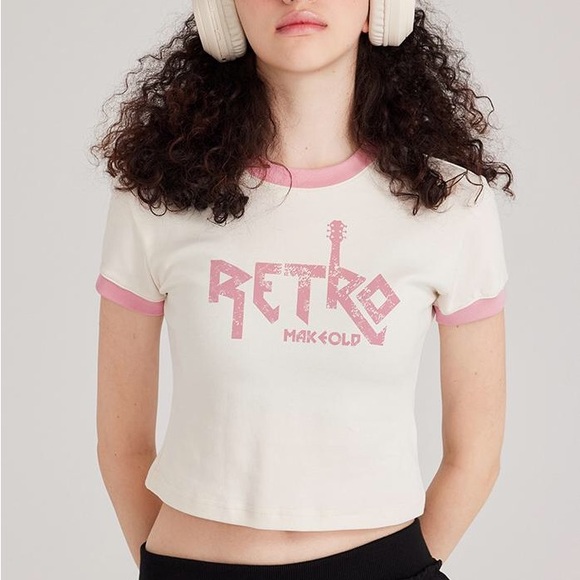 Dresses & Skirts - Women's White and Pink Retro T-Shirt